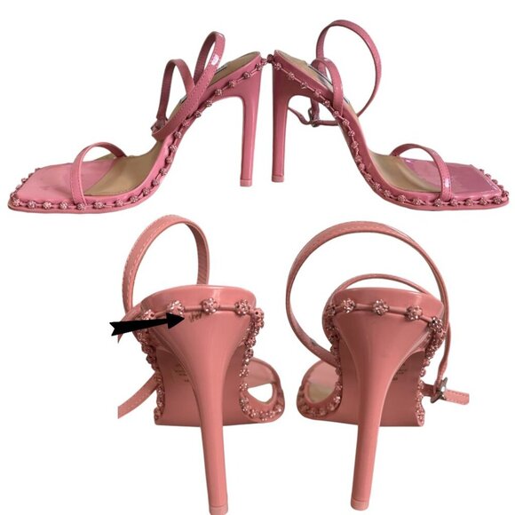 NEW Steve‎ Madden Baby Pink Rhinestone Crystal Strappy Heels Sandals 6 1/2 - Picture 4 of 5